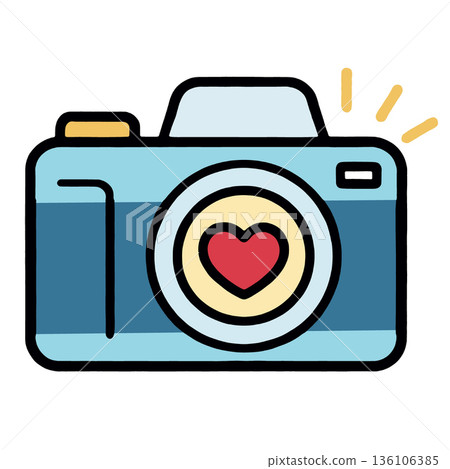 Camera heart love photography icon blue yellow cute cartoon illustration simple flat design Camera heart love photography icon blue yellow cute cartoon illustration simple flat design 136106385