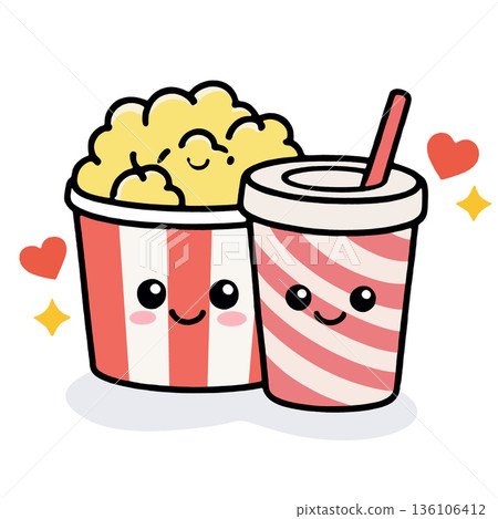 Popcorn soda kawaii cute cartoon happy snack red white love smile 136106412