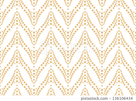 The geometric pattern with wavy lines. Seamless vector background. White and golden texture. Simple lattice graphic design The geometric pattern with wavy lines. Seamless vector background. White and golden texture. Simple lattice graphic design 136106434