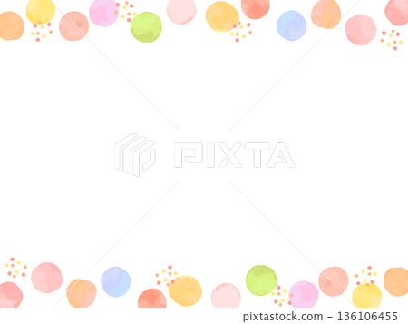 A cute spring-colored colorful dot frame illustration drawn in watercolor 136106455
