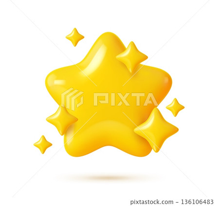 3d star icon with twinkles, magic blink shape and shine elements. Vector yellow gold star emoji with shiny twinkles, sparkles or glitter light effects for game or social media symbol, best rating sign 3d star icon with twinkles, magic blink shape and shine elements. Vector yellow gold star emoji with shiny twinkles, sparkles or glitter light effects for game or social media symbol, best rating sign 136106483