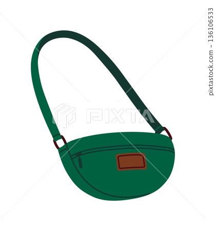 Winter wardrobe green sling bag, clothing accessory. Winter wardrobe clothes item, autumn or spring apparel outfit isolated vector element. Warm garment accessory sticker Winter wardrobe green sling bag, clothing accessory. Winter wardrobe clothes item, autumn or spring apparel outfit isolated vector element. Warm garment accessory sticker 136106533