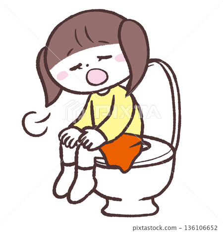 Illustration of a girl sighing in the toilet Illustration of a girl sighing in the toilet 136106652