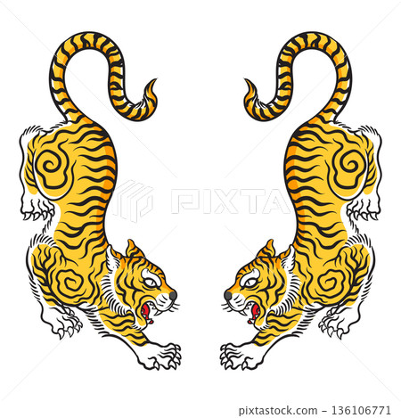 Illustration of traditional thai tiger tattoo Illustration of traditional thai tiger tattoo 136106771