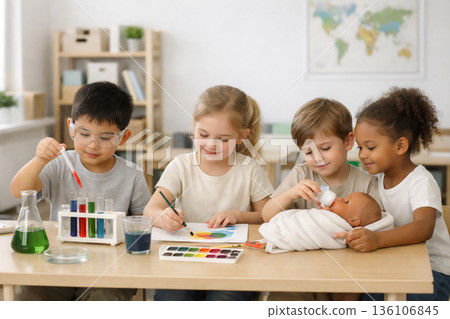 寓教於樂，讓孩子透過各種活動互相學習。 136106845