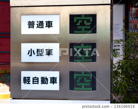 An electronic signboard that displays parking availability 136106918