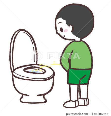 Illustration of a boy using the toilet while standing Illustration of a boy using the toilet while standing 136106935