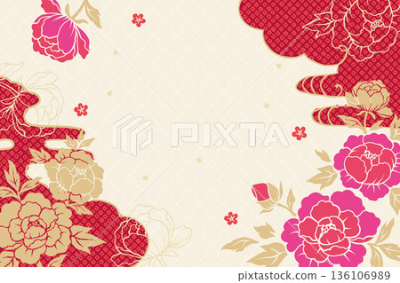 日式背景框，飾以優雅的牡丹花 136106989
