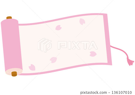 粉紅色捲軸畫框，飾以櫻花圖案 136107010