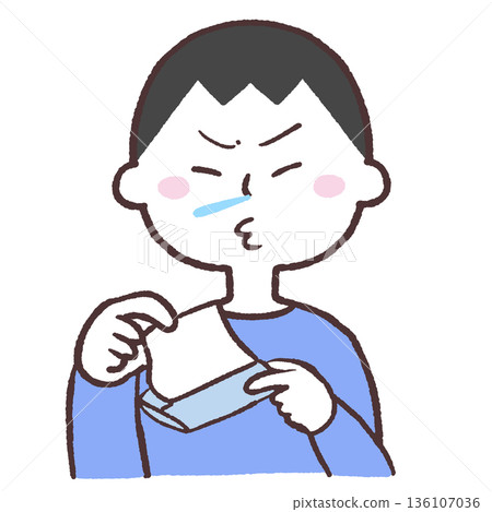 Illustration of a man with a runny nose Illustration of a man with a runny nose 136107036