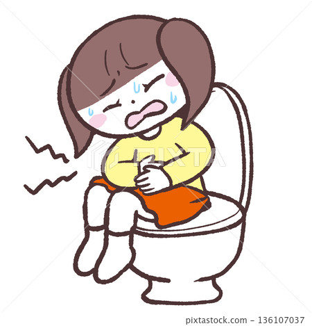 圖：一個女孩坐在馬桶上，肚子痛 136107037