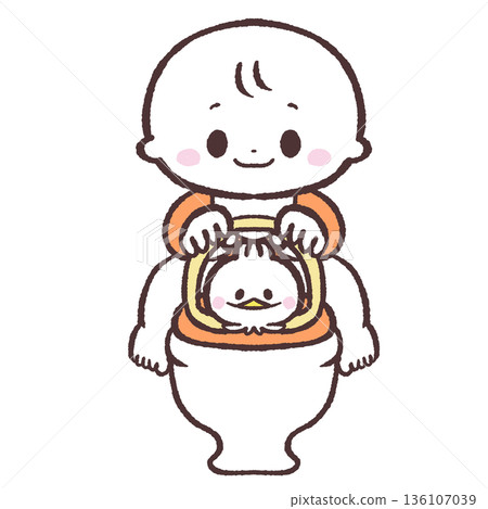 嬰兒坐在馬桶上的插圖 136107039