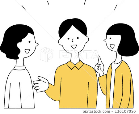 三位年輕男女正在用黑白畫面交談 136107050