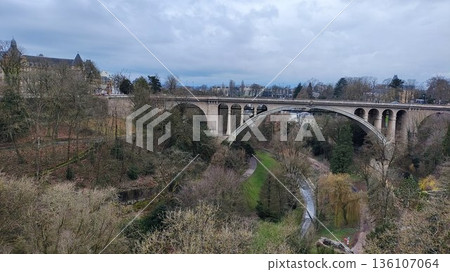 Luxembourg City, Luxembourg - March 19 2023: Surrounding View of Luxembourg City Luxembourg City, Luxembourg - March 19 2023: Surrounding View of Luxembourg City 136107064
