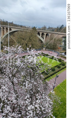 Luxembourg City, Luxembourg - March 19 2023: Surrounding View of Luxembourg City Luxembourg City, Luxembourg - March 19 2023: Surrounding View of Luxembourg City 136107069