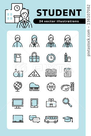 Monochromatic student and school related icon set 136107082