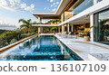 Luxurious modern villa with infinity pool and scenic view, blending contemporary architecture with natural surroundings for ultimate relaxation. 136107109