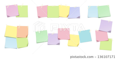 Sticky Notes Memo Paper Mockup Set. Colorful Pastel Square Sheets Taped on White Board Background for Reminder, Message, To Do List and Office Planning Design. Vector Illustration Sticky Notes Memo Paper Mockup Set. Colorful Pastel Square Sheets Taped on White Board Background for Reminder, Message, To Do List and Office Planning Design. Vector Illustration 136107171