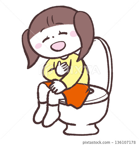 一幅女孩在廁所放鬆的插圖 136107178