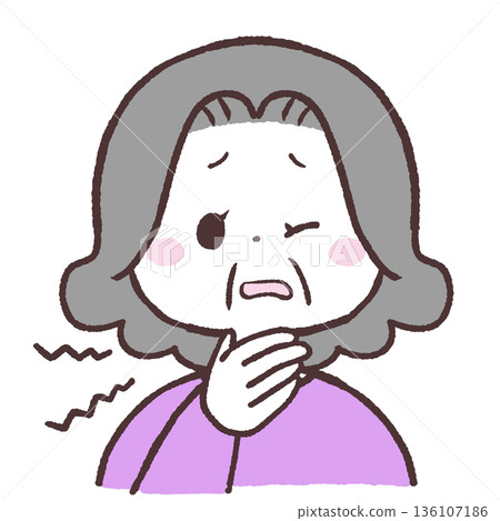 圖:一位喉嚨痛的老婦人 圖:一位喉嚨痛的老婦人 136107186