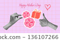 Mothers Day Collage Flowers Hearts Love Mom. For card poster social media graphic or web design in marketing campaigns. Vector illustration. 136107266