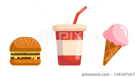 Fast Food Icons Burger Soda Ice Cream 136107267