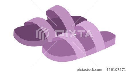 Purple slide sandal shoe women flat pair. Double strap flat sandal for resort walk hotel spa. Technical fashion  136107271