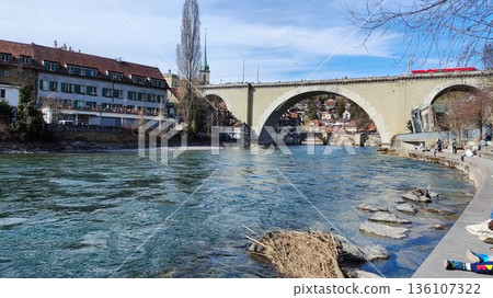 Bern, Switzerland - March 18 2023: Surrounding View of Bern City Bern, Switzerland - March 18 2023: Surrounding View of Bern City 136107322
