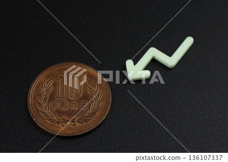 一張照片記錄了10日圓硬幣價值的下降。 136107337