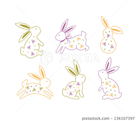 Easter whimsy bunny line art drawing 136107397