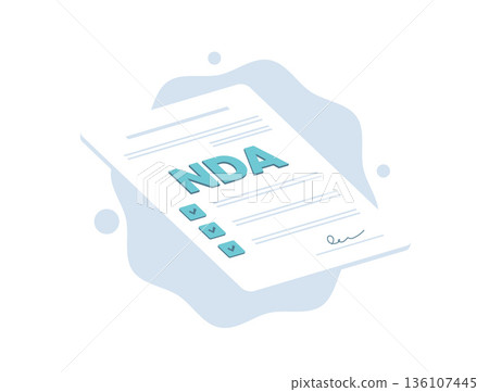 Non-disclosure agreement NDA - signed confidential contract document with checkboxes, legal secrecy protection, intellectual property safeguard and corporate business privacy compliance illustration Non-disclosure agreement NDA - signed confidential contract document with checkboxes, legal secrecy protection, intellectual property safeguard and corporate business privacy compliance illustration 136107445
