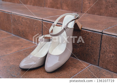 Elegant patent leather sandals high heels blank product for branding displayed. New casual female sandals no-brand footwear e-commerce. No logo product unbranded fashion footwear Elegant patent leather sandals high heels blank product for branding displayed. New casual female sandals no-brand footwear e-commerce. No logo product unbranded fashion footwear 136107719