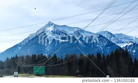 Interlaken,  Switzerland - March 17 2023: Surrounding View of Mountanious Interlaken  136108188