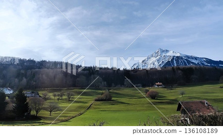 Interlaken,  Switzerland - March 17 2023: Surrounding View of Mountanious Interlaken  136108189