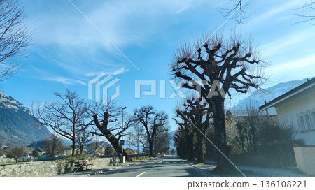 Interlaken,  Switzerland - March 17 2023: Surrounding View of Mountanious Interlaken  136108221