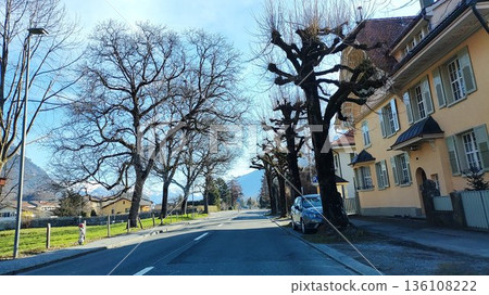 Interlaken,  Switzerland - March 17 2023: Surrounding View of Mountanious Interlaken  136108222