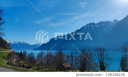 Interlaken, Switzerland - March 17 2023: Surrounding View of Mountanious Interlaken Interlaken, Switzerland - March 17 2023: Surrounding View of Mountanious Interlaken 136108226