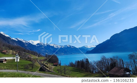 Interlaken, Switzerland - March 17 2023: Surrounding View of Mountanious Interlaken Interlaken, Switzerland - March 17 2023: Surrounding View of Mountanious Interlaken 136108233