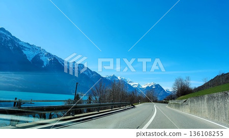 Interlaken,  Switzerland - March 17 2023: Surrounding View of Mountanious Interlaken  136108255