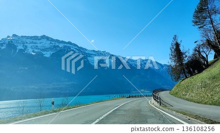 Interlaken,  Switzerland - March 17 2023: Surrounding View of Mountanious Interlaken  136108256