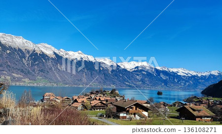 Interlaken, Switzerland - March 17 2023: Surrounding View of Mountanious Interlaken Interlaken, Switzerland - March 17 2023: Surrounding View of Mountanious Interlaken 136108271