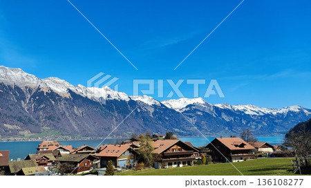 Interlaken,  Switzerland - March 17 2023: Surrounding View of Mountanious Interlaken  136108277