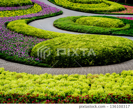 Luxury landscape design of the tropical garden. Luxury landscape design of the tropical garden. 136108317