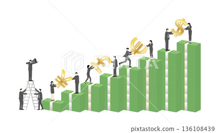 Boss leader with megaphone commanding business team to build global market expansion on banknote bar chart, leadership and corporate strategy Boss leader with megaphone commanding business team to build global market expansion on banknote bar chart, leadership and corporate strategy 136108439