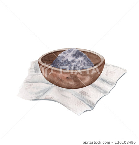 Bowl with ashes on linen cloth, watercolor illustration on white. Religious still life for Christian publications, church posters, Lent announcements, educational materials, Easter preparation designs Bowl with ashes on linen cloth, watercolor illustration on white. Religious still life for Christian publications, church posters, Lent announcements, educational materials, Easter preparation designs 136108496