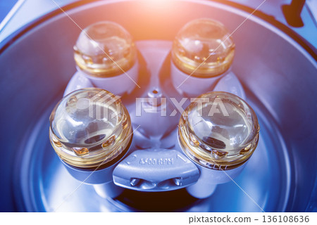 Platelet-Rich plasma preparation. Centrifuge. Modern medical background Platelet-Rich plasma preparation. Centrifuge. Modern medical background 136108636