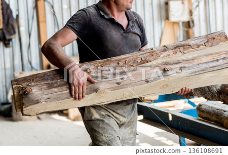Modern sawmill. Industry sawing boards from logs Modern sawmill. Industry sawing boards from logs 136108691