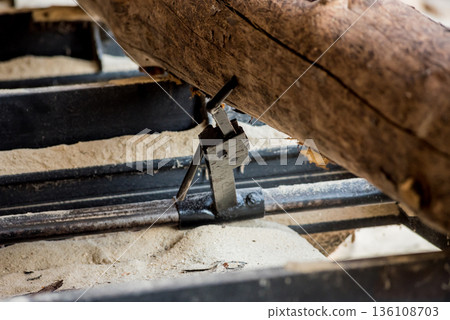 Modern sawmill. Industry sawing boards from logs Modern sawmill. Industry sawing boards from logs 136108703
