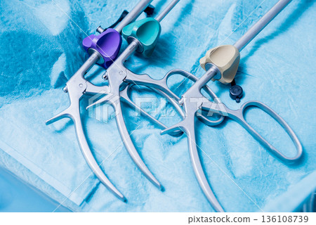 Modern equipment in operating room. Medical devices for neurosurgery. 136108739