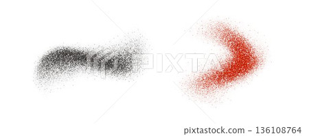 Black and pink pepper powder splashes. Flying seasoning particles burst. Grey and red dust dirt textured piles. Salt and pepper flakes scattered on surface. Dry spices explosion. Vector illustration Black and pink pepper powder splashes. Flying seasoning particles burst. Grey and red dust dirt textured piles. Salt and pepper flakes scattered on surface. Dry spices explosion. Vector illustration 136108764